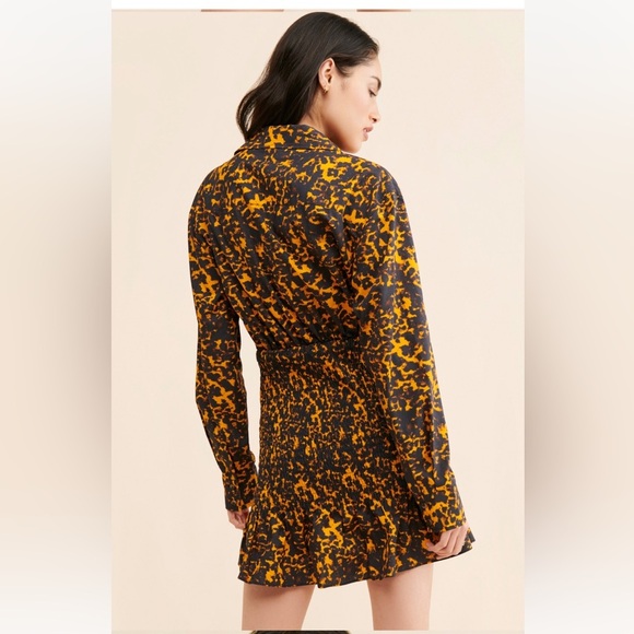 NWT Third Form x Free People Blur Out Shirred Shirt Dress Black Orange - Picture 3 of 12